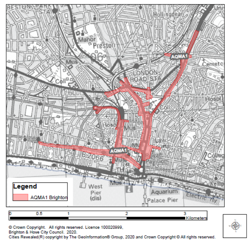 Map of central Brighton showing AQMA 1.
