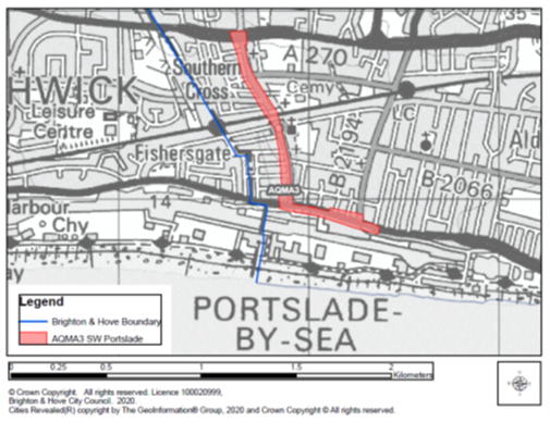 Map of Portslade-by-sea showing AQMA 3.
