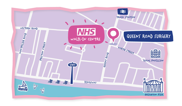 Map of the location of Brighton Station Health Centre, 84-87 Queens Road Brighton BN1 3XE