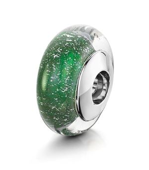 "Green charm bead with silver metal"