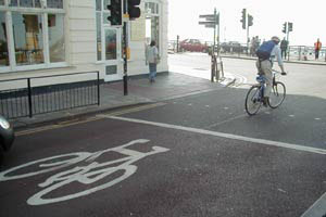 A cyclist just leaving an Advanced Stop Line