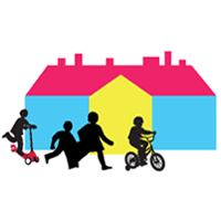 Big icon of children leaving a school