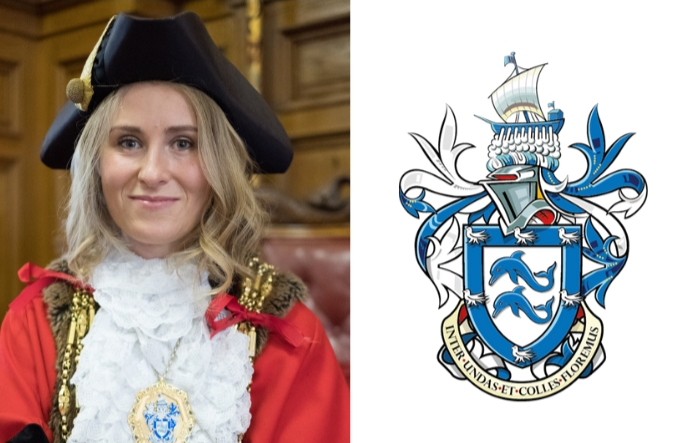 Mayor Alexandra Phillips and the council's crest