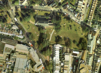 An aerial view of St Nicholas church and it's churchyard and grounds. 
