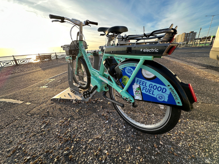 A picture of a bike near a beach