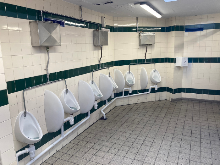 A row of public toilets