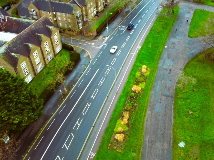 A picture of a road from above