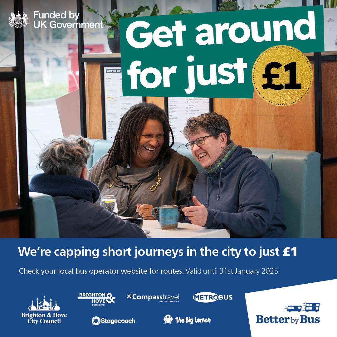 A picture of people having coffee with the caption reading 'get around for just &pound;1'