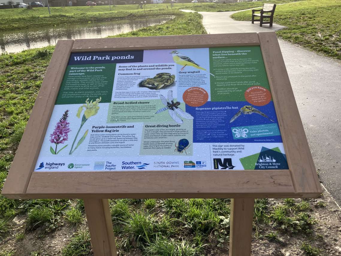 A sign that is placed near the rainscape, to explain the biodiversity of the area.