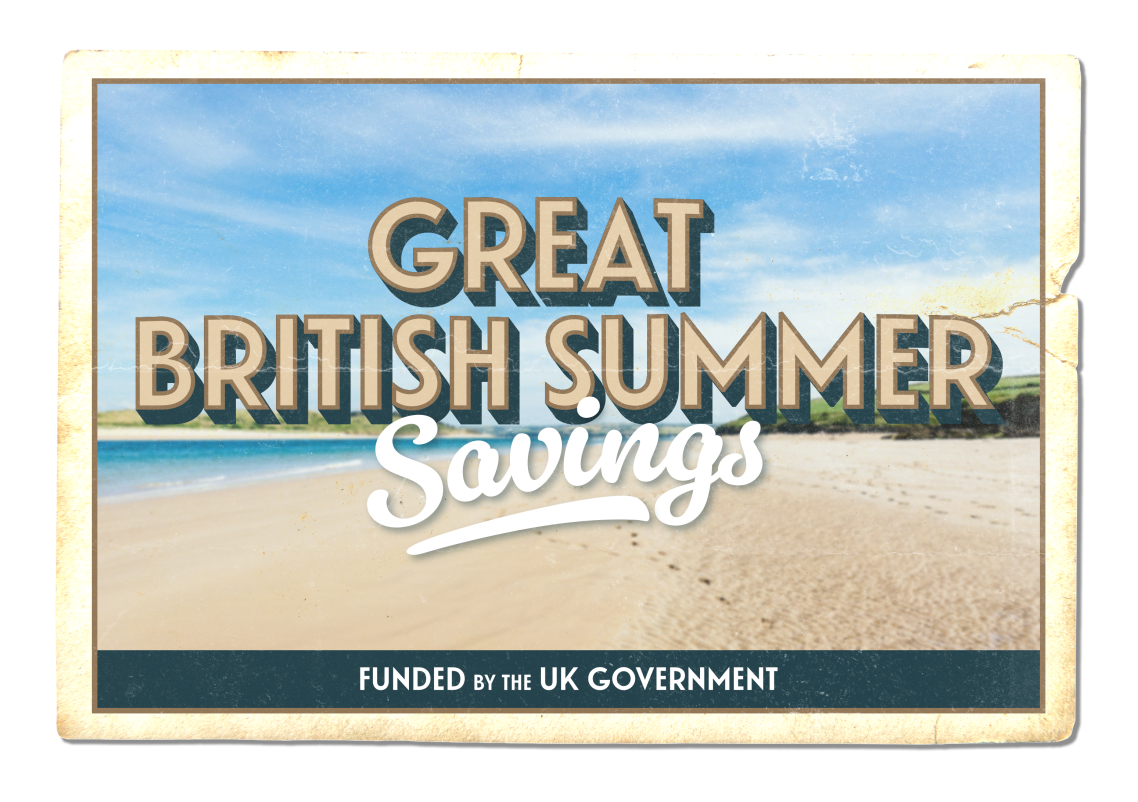A beach image with the words 'Great British Summer Savings"
