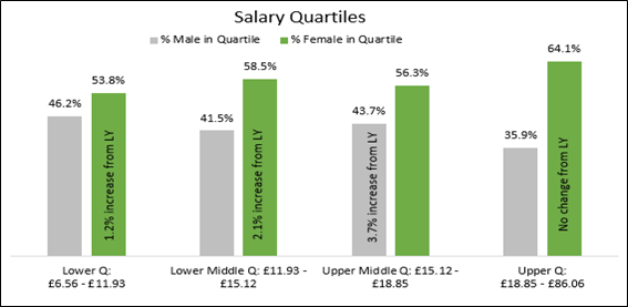 Graph to show the gender pay gap across different salary quartiles.