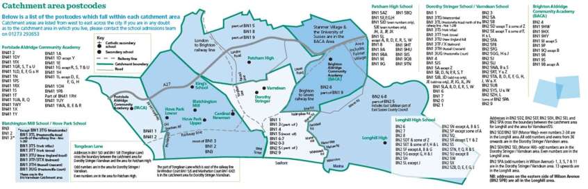 Map showing school catchment areas in Brighton & Hove