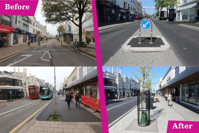 Before and after picture of the improvements on Western Road.