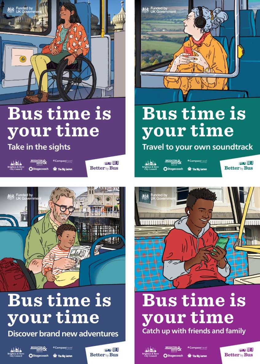 Four versions of the "Bus time is your time" adverts.