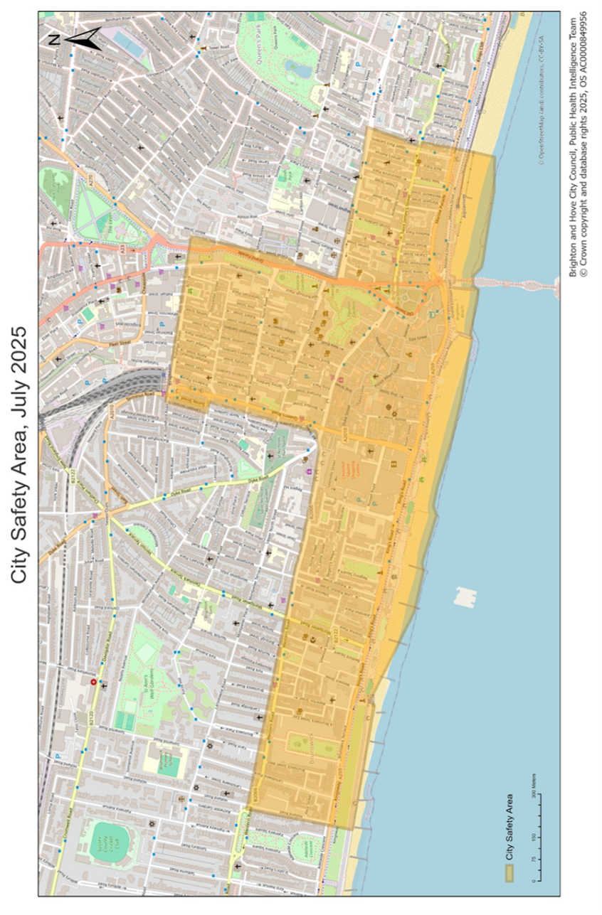 A map showing the City Safety Area as of July 2025, a text description is given below