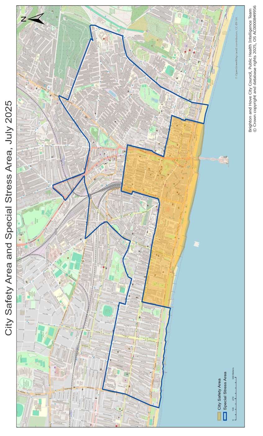 A map showing the Special Stress Area as of July 2025, a text version is given below