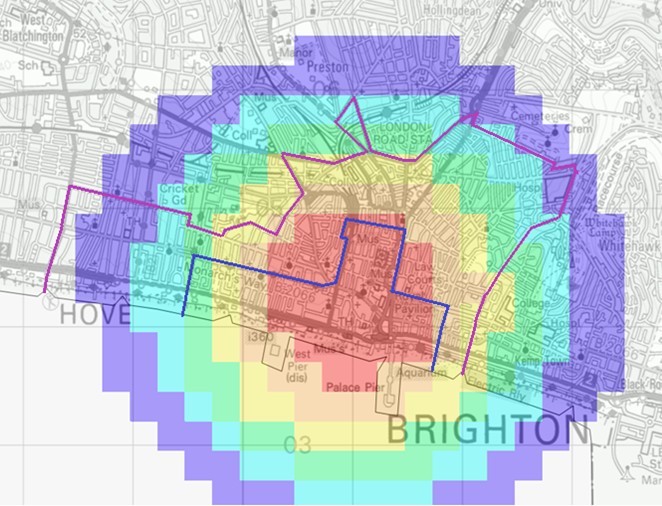 Map showing 2022 city centre crime hotspot operation marble timings