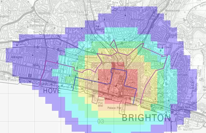 Map showing 2023 city centre crime hotspot non-operation marble timings