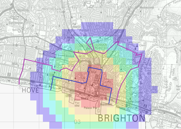 Map showing 2023 city centre crime hotspot operation marble timings