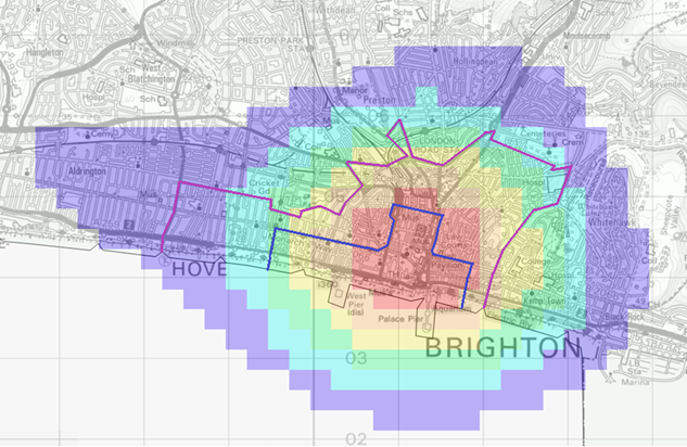 Map showing 2024 city centre crime hotspot non-operation marble timings