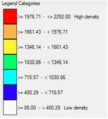 Colour legend for map of overall violent occurrences and intoxication 2022 to 2024
