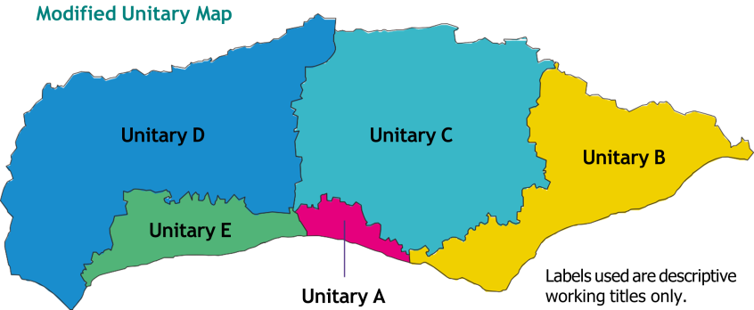 Map showing the modified unitary areas