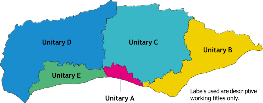 Map showing the proposed 5 unitaries