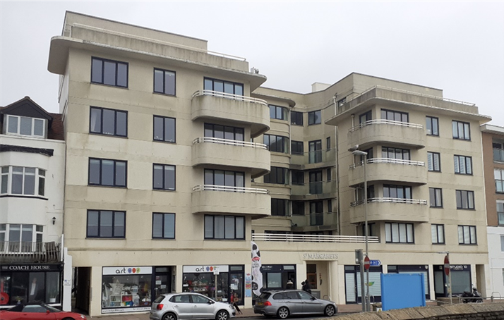 Frontage of St Margaret&rsquo;s Flats as seen from the High Street.