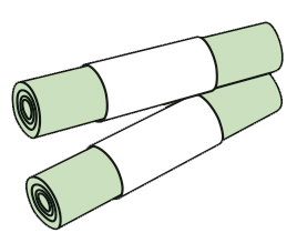 Two rolls of compostible bin liners. They are seafoam green in colour, secured with white packaging around the middle of each roll