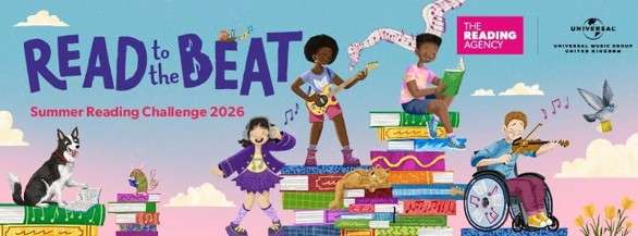 A group of children playing music on books.