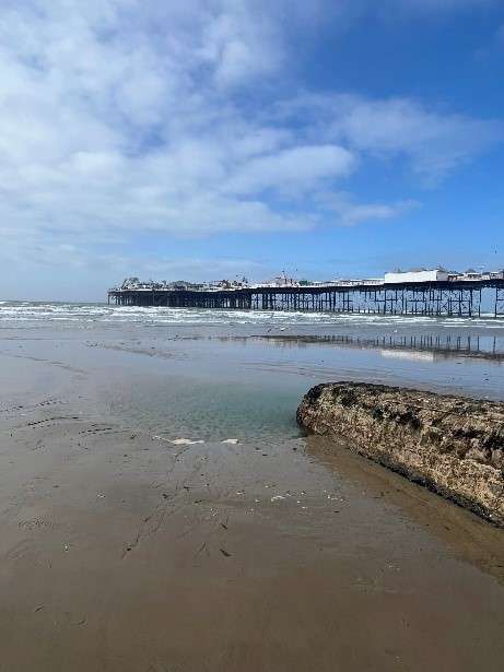 Deep scour hole on the eastern side of R5 Groyne. The sudden change in depth can be difficult to see when the groyne is partially submerged by the tide.