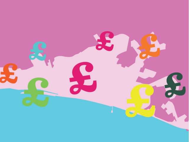 A graphic map of Brighton & Hove with &pound; signs overlayed