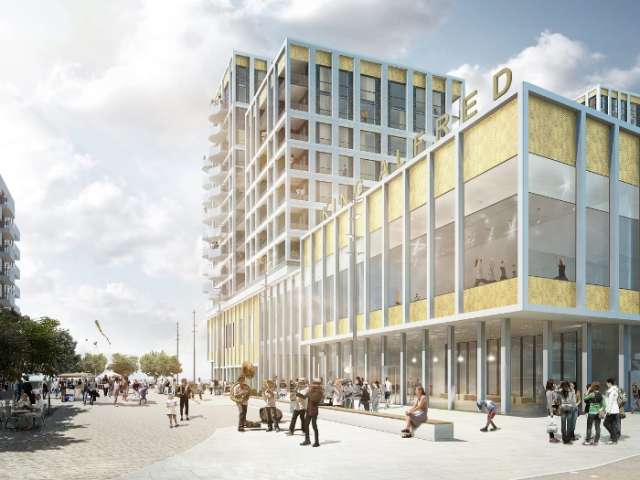 Artists' impression of the King Alfred development - leisure complex and homes