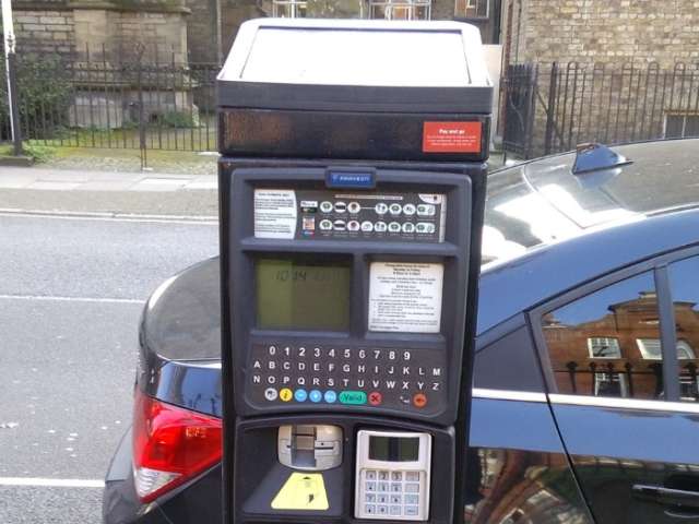 An on-street pay and display parking machine
