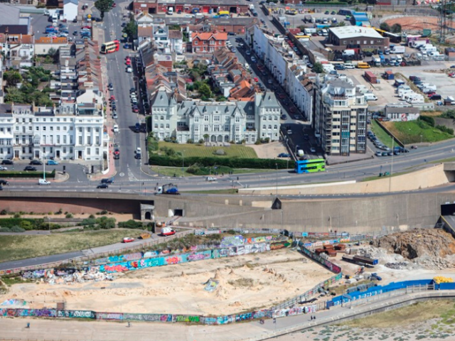 Aerial view of the Black Rock site on the eastern seafront, Brighton