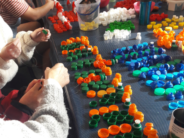 Threading bottle tops for the 'shine a light' chandelier