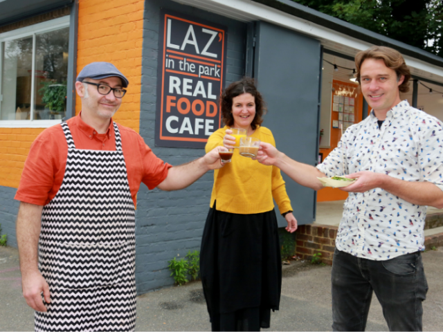 Outside the new Saunders Park caf&eacute;.