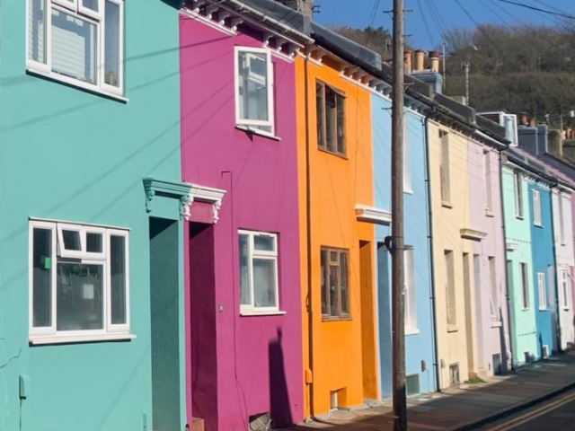 Row of colourful terrace houses in Brighton