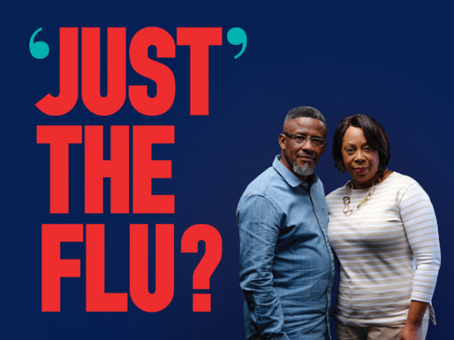 A man and a woman over 50 stood next to the words 'Just the flu?'