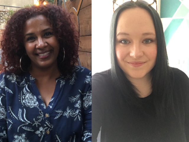 Two profile images of Hiba a social worker and Erin a  student social worker who are mentioned in the press release 