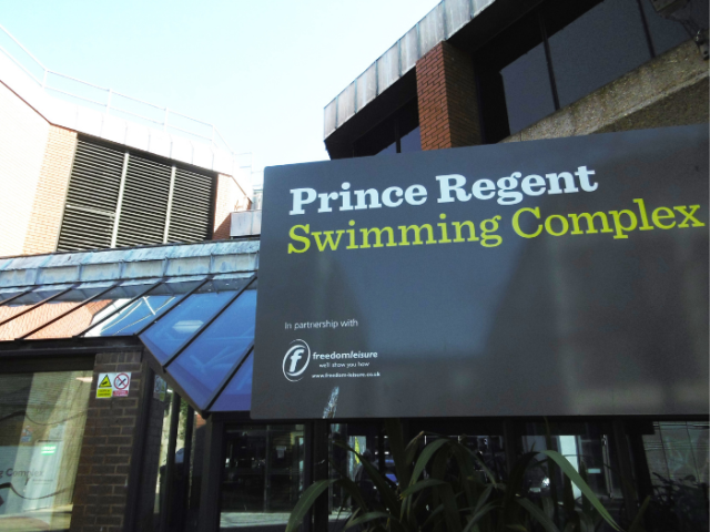 Photo of the sign and entrance to the Prince Regent Swimming Complex in Brighton