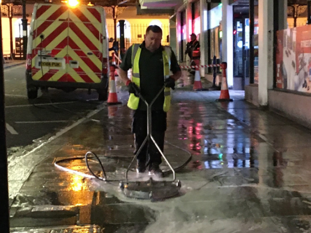 Cityclean operative cleaning the streets in the centre of Brighton & Hove