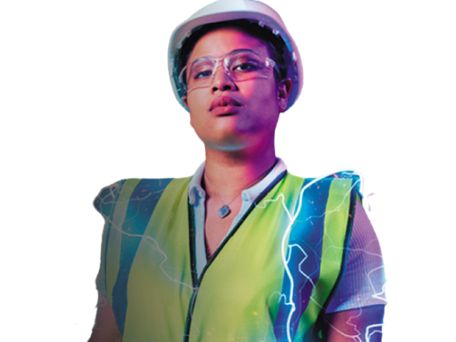 Lady in a hard hat and high vis jacket 
