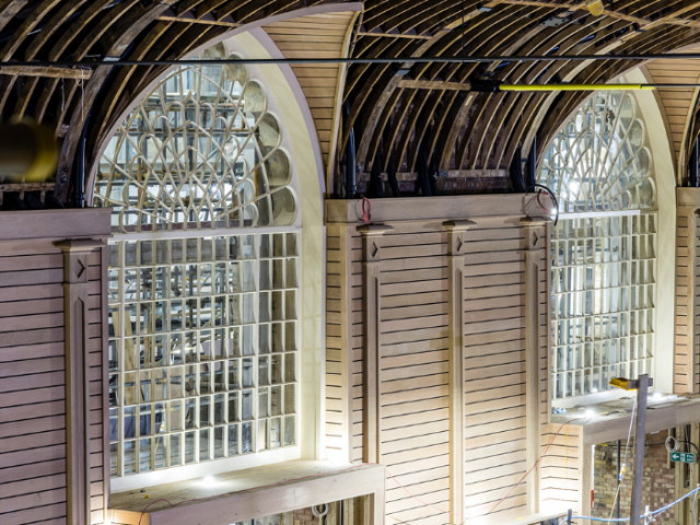 Picture of the renovated timber frame and windows at Brighton's Corn Exchange