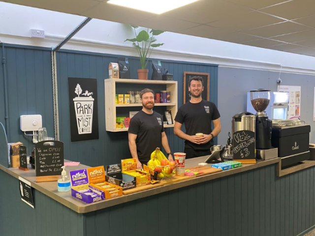 Picture of staff behind the counter of the new coffee bar at the King Alfred Leisure Centre