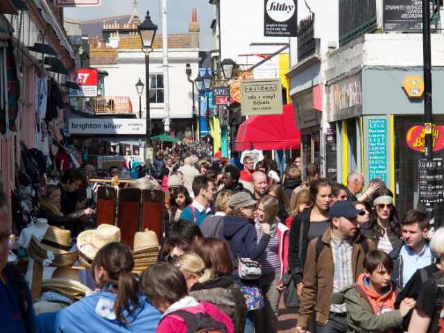 Busy shopping street in Brighton