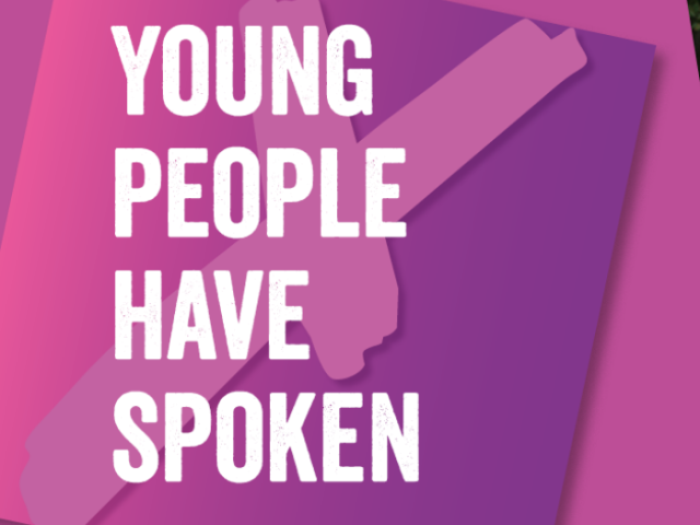 Pink graphic image with the words 'Young people have spoken' in white 