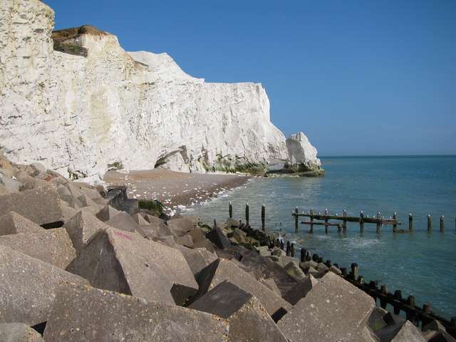 Image showing Seaford Head, chalk cliffs by the sea.
