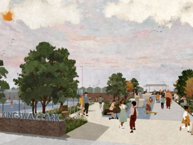 artist's impression of Kingsway to the Sea park with people in it
