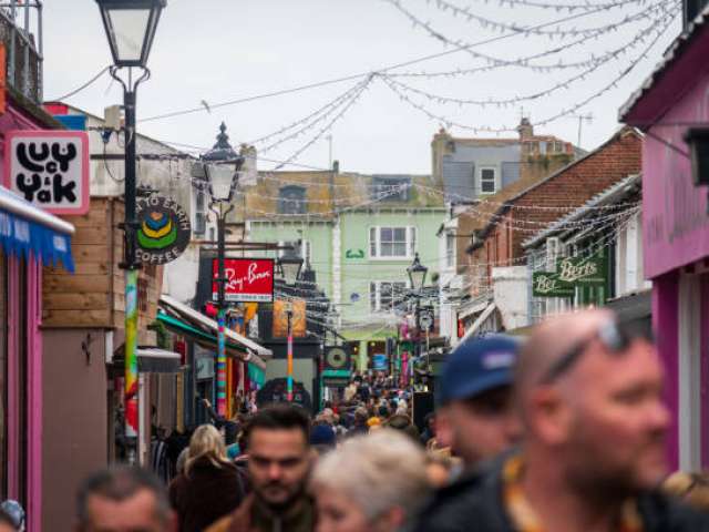 A busy shopping street in Brighton